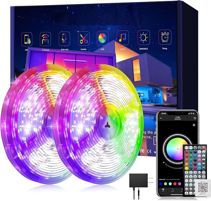 Ledagic Led Lights for Bedroom 200ft (2 * 100FT), Music Sync Led Lights | RGB Color Changing Led Strip Lights with Remote and App Control RGB Led Light Strip for Home Party Room Decor