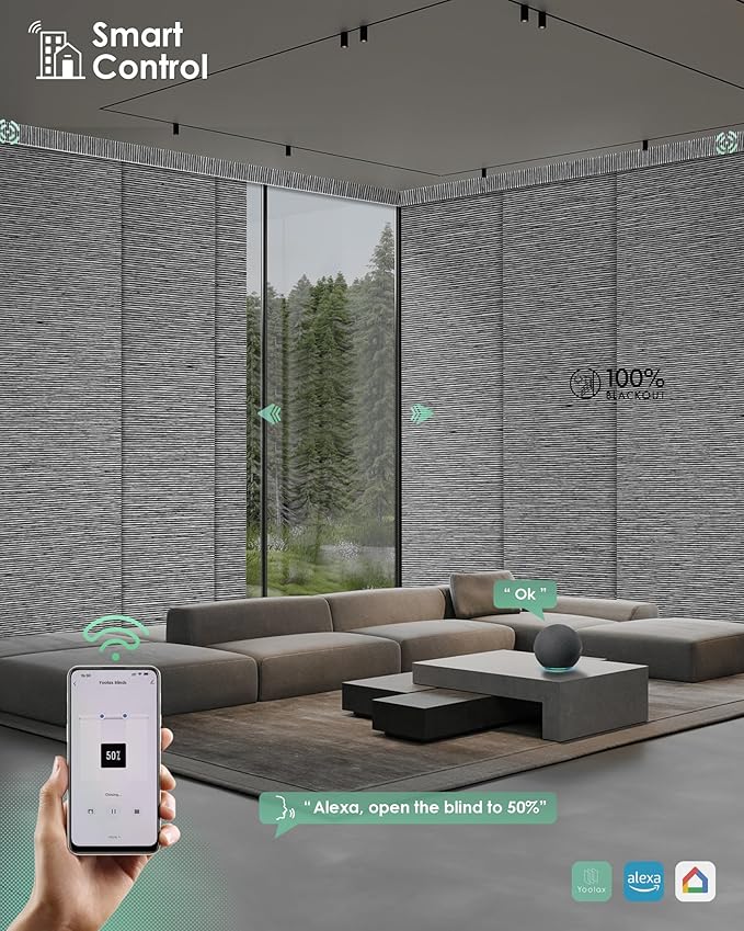 Yoolax Custom XL Smart Sliding Door Blinds, Motorized Sliding Panel Blinds Compatible with Alexa Google Home, Blackout Vertical Blinds for Glass Doors, Patio Doors, Closet Doors, Basalt Stripe Black