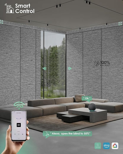 Yoolax Custom XL Smart Sliding Door Blinds, Motorized Sliding Panel Blinds Compatible with Alexa Google Home, Blackout Vertical Blinds for Glass Doors, Patio Doors, Closet Doors, Basalt Stripe Black