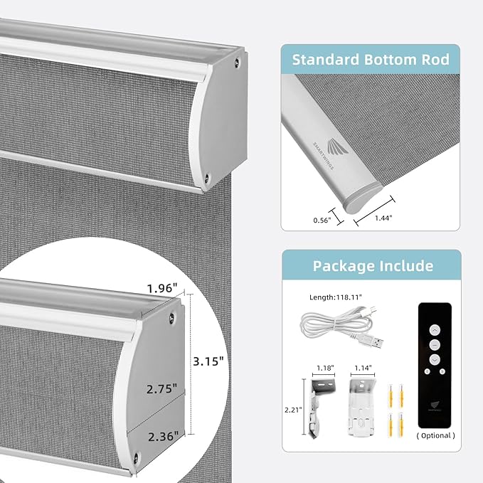 SmartWings Motorized Smart Blinds for Windows in 5% Openness, Electric Remote Roller Shades Compatible with Alexa Google Z-Wave Homekit Thread, Custom Up to 110”W x 148”H, PVC Free Sunscreen Charcoal