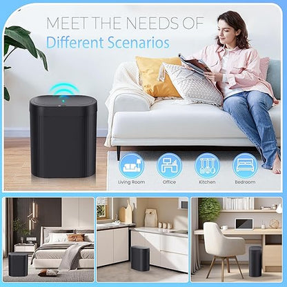 jinligogo 3 Pack 5 Gallon Bathroom Trash Can with Lid, Automatic Motion Sensor Black Trash Can, Touchless Slim Waterproof Garbage Bin for Kitchen, Bedroom, Office, and Bathroom