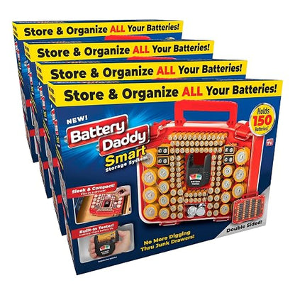 Ontel Battery Daddy Smart - Battery Organizer Storage Case with Tester,Stores & Protects Up to 150 Batteries,Clear Locking Lid,As Seen On TV,Smart - 150 Batteries (BADAS-MC4),(Pack of 4)