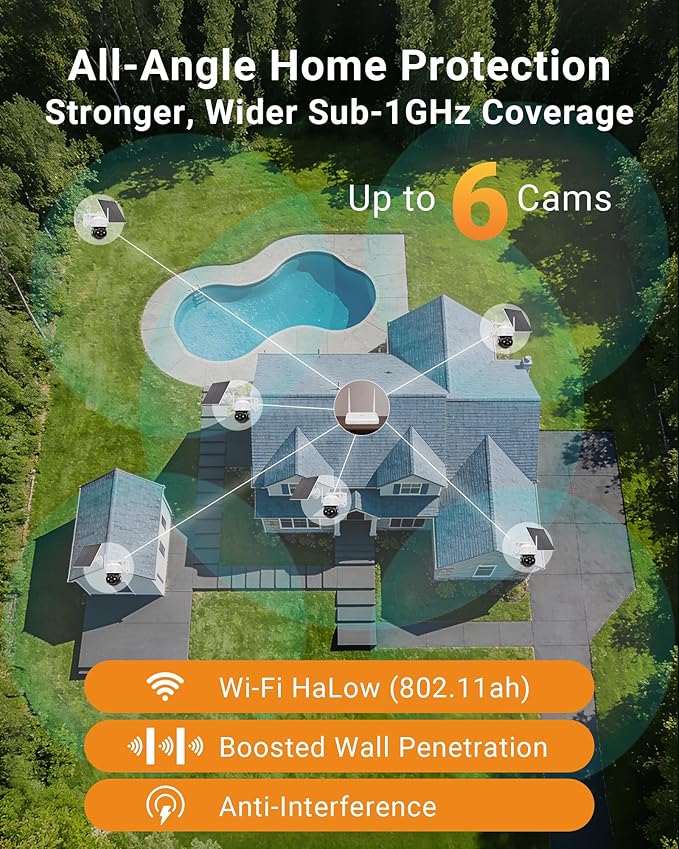 Anlapus Solar Security Camera Wireless Outdoor, 2.5K Pan/Tilt 4-Cam Kit with Solar Panel, Wireless Home Security Camera System with PIR/AI Detect, Color Night Vision, No Monthly Fee, 32GB Memory Card