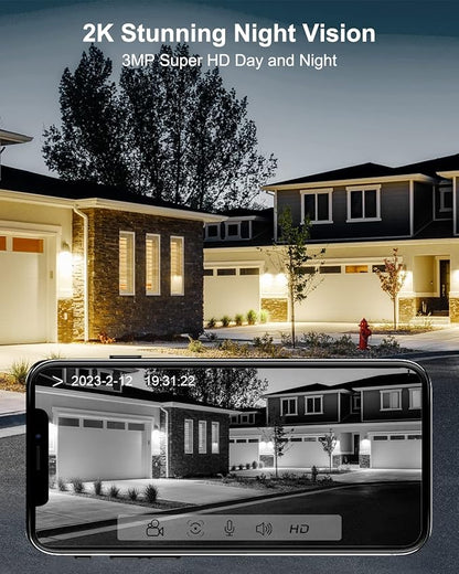 ANRAN 3MP Solar Security Cameras Wireless Outdoor for Home Security, 2K Color Night Vision WiFi Surveillance Home Camera with Solar Panel, Spotlight, PIR Detection, 2-Way Talk, Compatible with Alexa