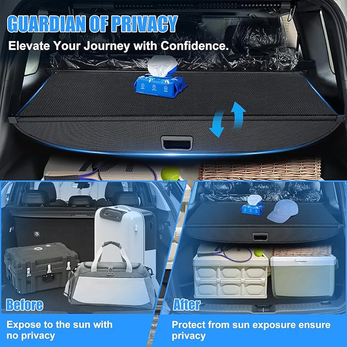 AUXKO Retractable Cargo Cover for BMW X3 2024-2018, Trunk Cargo Cover Luggage Security Shade Cover for 2024 2023 2022 2021 BMW X3 Shielding Shade Anti-Peeping Luggage Privacy Screen, Carbon Fiber