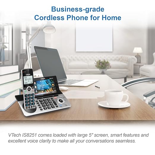 VTech IS8251-3 Business Grade 3-Handset Expandable Cordless Phone for Home Office, 5" Color Display, Programmable Short Cut Keys, Smart Call Blocking, Answering System,Bluetooth Connect to Cell
