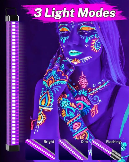 Rechargeable Black Light Bar, 5000mAh Large Capacity Battery Powered Black Lights for Glow Party, Portable Blacklight Party Supplies for Uranium Glass, Fluorescent Poster, Bedroom, Halloween
