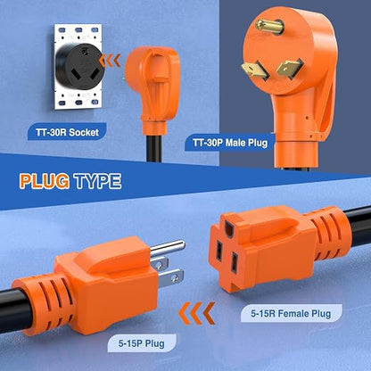 Nilight 30Amp to 15 Amp RV Y Splitter Adapter Cord 10 AWG NEMA TT-30P 5-15R