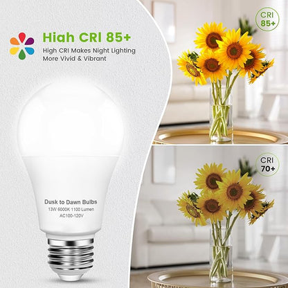 OHLUX Dusk to Dawn Outdoor Light Bulb, 13W 60W Equivalent Energy Saving A19 E26 Led Bulb, 5000K Cool White Smart Automatic On Off Photocell Sensor, 1100LM, 3 Pack