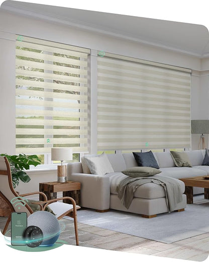 Yoolax Motorized Zebra Blinds Compatible with Alexa, Motorized Blinds with Remote Custom Size, Privacy Electric Blinds Zebra Blinds for Windows (Beige)
