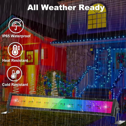 T-SUN RGB Flood Light Bar 2 Pack 50W RGBCW Outdoor Wall Washer Flood Lights | Color Changing LED Wash Lights with APP & Remote Control, Music Sync, Timer, Memory, 2700K-6500K for House Garden Party