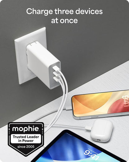 Mophie Speedport 140 GAN USB-C Charger Block - 140W Fast Wall Charger, 3× USB‑C PD Ports, Compact Foldable Prongs, Made with Recycled Materials, for Smartphones, Tablets, Headphones