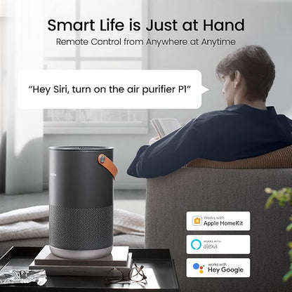 smartmi Air Purifiers for Home, Works with HomeKit Alexa, Smart Air Purifier with Handle, Auto Mode, 19db, 0.08 µm Particles Captured, P1 Dark Grey