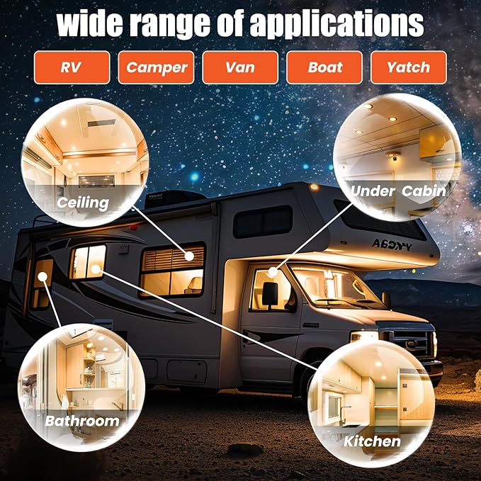 3 Inch RV Recessed Ceiling Lights 12V 3W 3000K, 6-Pack Ultra-Thin Puck Light, Dimmable LED Downlights for RV Camper Van Truck Boat Under Cabinet Lighting (70-75mm Cutout)