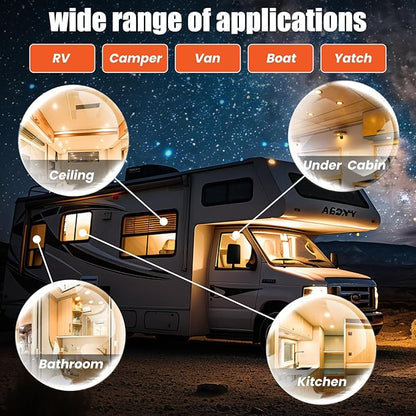 3 Inch RV Recessed Ceiling Lights 12V 3W 3000K, 6-Pack Ultra-Thin Puck Light, Dimmable LED Downlights for RV Camper Van Truck Boat Under Cabinet Lighting (70-75mm Cutout)