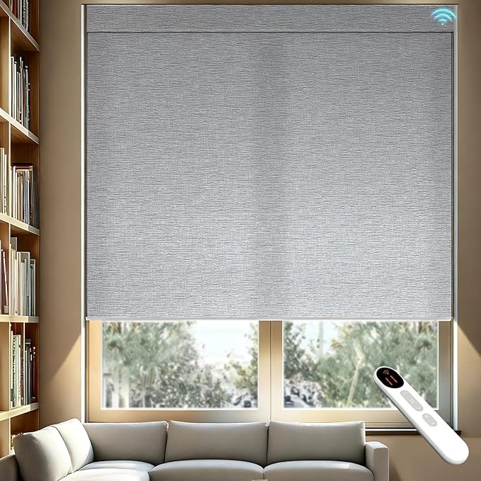 Motorized Light Filtering Roller Shades – Smart Electric Blinds for Living Room, Alexa Google Home Siri, Matter Compatible, Custom Window Shades, Cordless Rechargeable