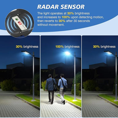 OKPRO 10000W Solar Street Lights Outdoor - Solar Lights Outdoor Waterproof Motion Sensor, Solar Parking Lot Lights Commercial Dusk to Dawn, LED Street Light Solar Powered for Outside, Yard