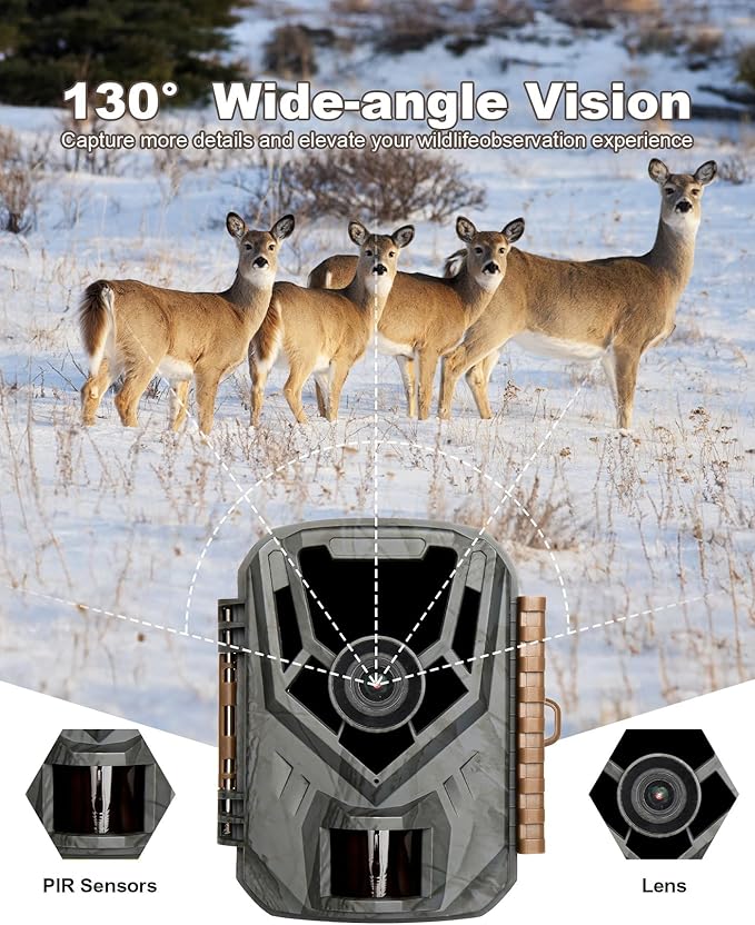 KJK Mini Trail Camera, 36MP 2.7K Game Camera with Night Vision 0.1s Trigger Time Motion Activated 130°Wide-Angle, Waterproof Trail Cam with 2.0” HD TFT Screen, Hunting Camera for Wildlife Monitoring