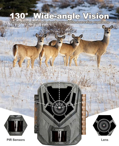 KJK Mini Trail Camera, 36MP 2.7K Game Camera with Night Vision 0.1s Trigger Time Motion Activated 130°Wide-Angle, Waterproof Trail Cam with 2.0” HD TFT Screen, Hunting Camera for Wildlife Monitoring
