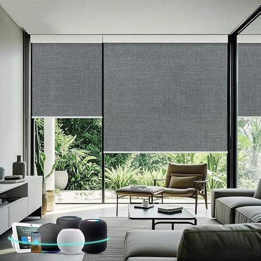 Aprilsmart Motorized Blinds with Remote,Light Filtering Motorized Roller Shades Work with Apple Homekit,Alexa,SmartThings,Google Home,Customize Blinds(Bouvardia Medium Grey-65)