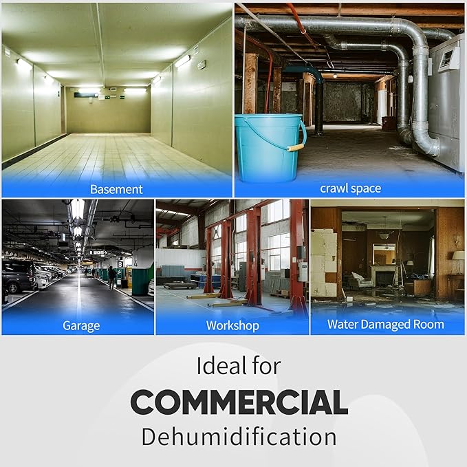 190PPD Commercial Dehumidifier with Pump for Basement-6000Sq.Ft. Warehouse, Large Space Crawl Space Dehumidifier for Efficient Water Damage Restoration-Auto Defrost, Memory Starting, Blue-3PC