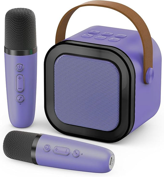 Mini Karaoke Machine for Kids Adults, 2026 TOP Birthday Gifts for Girls Boys 3,4,5,6,7,8+Year Old Toddler Toys, Portable Bluetooth Speaker with 2 Wireless Karaoke Microphones Player (Grape)