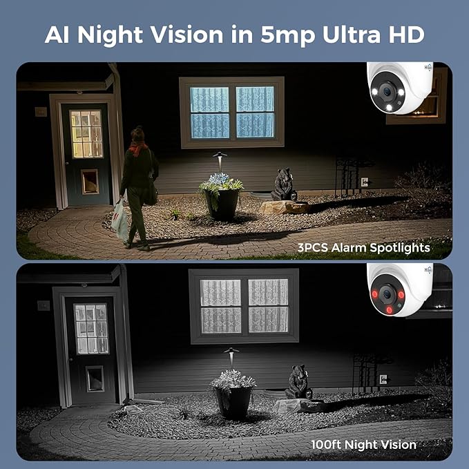 Hiseeu 5MP Analog Wired Security Camera,TVI/AHD/CVI/XVI 2560TVL Dome Comera for 5MP Analog Security Cameara System,Clear Night Vision up to 100ft, Wall& Ceiling Mount Remote Access