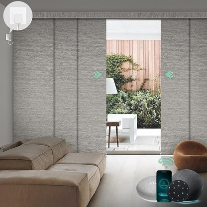 Yoolax Custom XL Smart Sliding Door Blinds, Motorized Sliding Panel Blinds Compatible with Alexa, Blackout Vertical Blinds for Glass Doors, Patio Doors, Closet Doors, Wood Stripe Brown