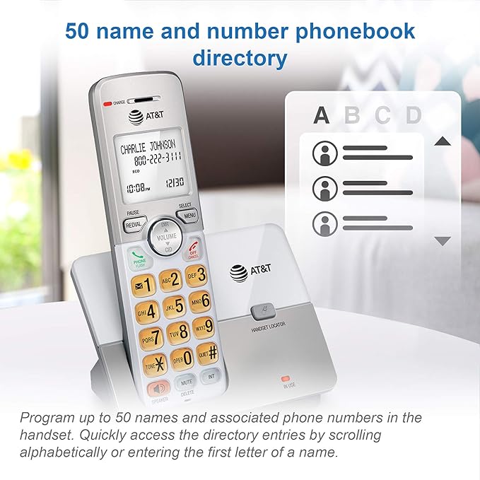 AT&T EL51103 DECT 6.0 Cordless Phone, Full-Duplex Speakerphone, Extra-Large Backlit Display & Lighted Keypad, Caller ID/Call Waiting, Eco Mode
