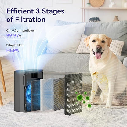YARIKI Air Purifiers for Home Pets Covers Up to 1500 Sq Ft,H13 Hepa Filter with Washable Pre-Filter,Pet Hair Dander Smoke Air Cleaner,22 dB Quiet Sleep for Living Room Bedroom Kitchen,P280 (Black)