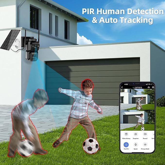 BEENOCAM 4K Dual Lens Solar Security Cameras Wireless Outdoor, 5G/2.4G WiFi 355°Pan/Tilt Cameras for Home Security with 8MP Color Night Vision, PIR Motion Detection, Auto Tracking