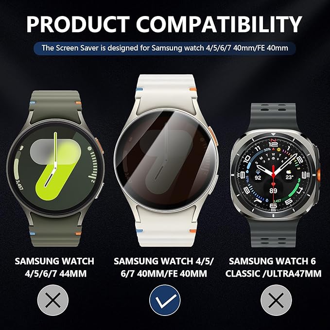 Suoman 4-Pack for Samsung Galaxy Watch 6/7/FE 40mm Privacy Screen Protector, [Anti-peeping] 9H Hardness Ultra-thin Tempered Glass Screen Protective Film
