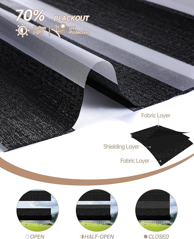Kincmo Motorized Blinds with Remote, Motorized Zebra Shades Work with Apple Homekit,Alexa,Google Home, Customized Electric Blinds with Remote,App,Voice Control (70% Blackout Galaxy Black)