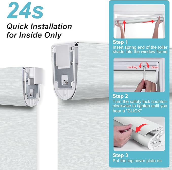BERISSA Smart Motorized Blinds with Remote,No Drill Automatic Roller Blinds for Indoor Windows,Light Filtering Linen Fabric,Electric Shades for Windows Home Office,Filter Jacquard White,Custom Size