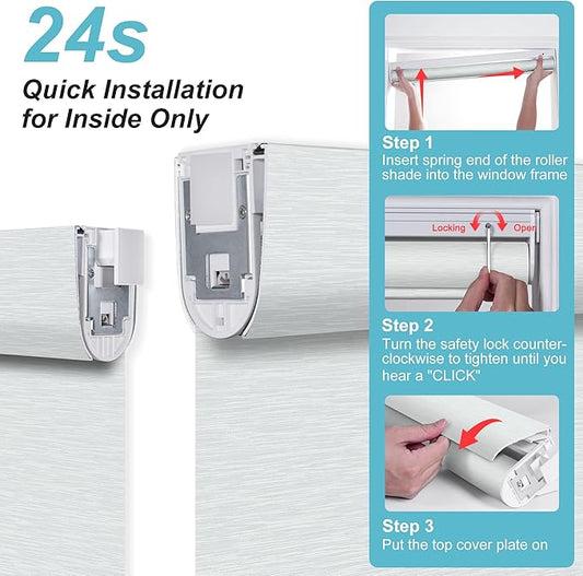 BERISSA Smart Motorized Blinds with Remote,No Drill Automatic Roller Blinds for Indoor Windows,Light Filtering Linen Fabric,Electric Shades for Windows Home Office,Filter Jacquard White,Custom Size