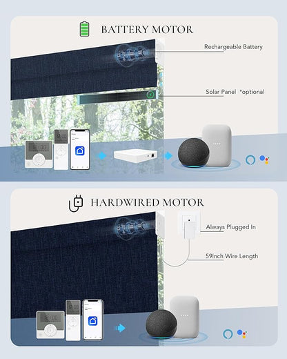 Motorized Blinds Compatible with Alexa Google 100% Blackout Smart Blind Automatic Window Roller Shades Remote Control Custom Size Double-Sided Fabric Blue
