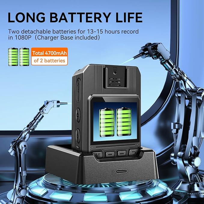 4K Body Camera, 64GB Body Cam with Two 2350mAh Batteries Work 13-15H, H.265 Video Code, Body Camera with Audio and Video Recording for Police Hiking Security Patrol