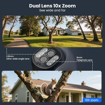 XMARTO 10X Zoom Mesh WiFi6 PTZ AI Tracking Security Camera System, 4-Cam 2K Dual Lens Kit, 10CH 4K Expandable NVR 1TB HDD, Long Range WiFi, Plug-in 24/7 Wireless Indoor/Outdoor Surveillance