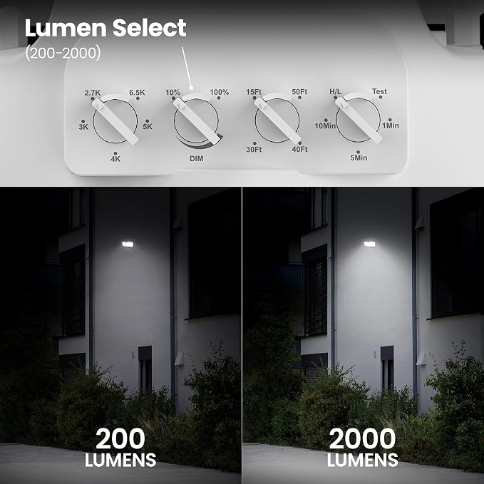 Feit Electric LED Motion Sensor Flood Light, 2000 Lumens Dual-Head Security Light, 5CCT (2700K–6500K), Dusk to Dawn Outdoor Light, Adjustable Brightness, Weatherproof Wall/Eave Mount, S9DFL/5CCT/MM/WH