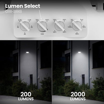 Feit Electric LED Motion Sensor Flood Light, 2000 Lumens Dual-Head Security Light, 5CCT (2700K–6500K), Dusk to Dawn Outdoor Light, Adjustable Brightness, Weatherproof Wall/Eave Mount, S9DFL/5CCT/MM/WH
