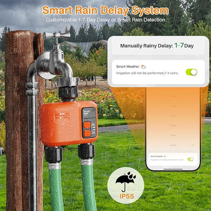 WiFi Sprinkler Timer 2 Zone, Smart Water Timer for Garden Hose Irrigation