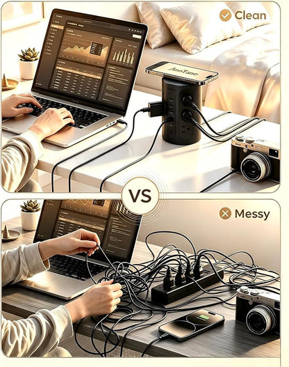 Power Strip Tower with USB Ports, 6.5 FT Extension Cord with Multiple Outlets (12AC+3A+2C) for Home Office Desk College Dorm Room Supplies