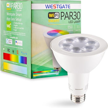 Westgate TC-PAR30-11W-RGBW-WIFI PAR30 RGBW Bulb -120VAC, 11W LED Flood Light, E26 Base, Compatible with Alexa and Goggle Home, Color Changing, Dimmable by App, Aluminum Housing (PAR30 11W)