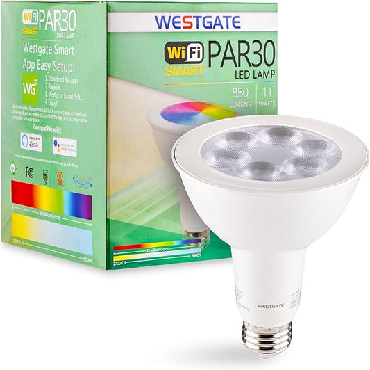 Westgate TC-PAR30-11W-RGBW-WIFI PAR30 RGBW Bulb -120VAC, 11W LED Flood Light, E26 Base, Compatible with Alexa and Goggle Home, Color Changing, Dimmable by App, Aluminum Housing (PAR30 11W)