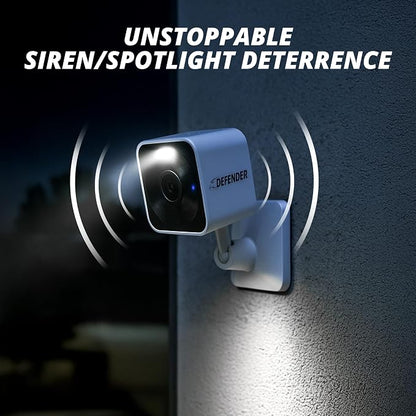 Defender GO 2K AI Powered WiFi Indoor/Outdoor Home, Business, Pet, Baby Security Camera, AI Detection, Dual Band, Spotlight/Siren, Color Night Vision, 2-Way Talk, Works with ClearVu App