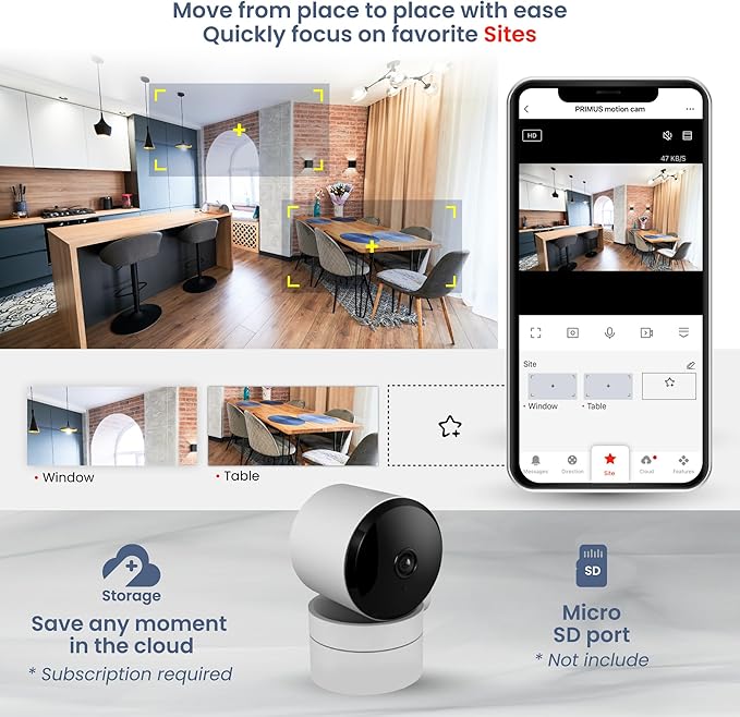 VTA+ 2K Indoor WiFi Security Camera - Motion Detection, Night Vision, Privacy Mode, Alexa/Google Compatible, Two-Way Audio, Dual-Band, 355° Rotation