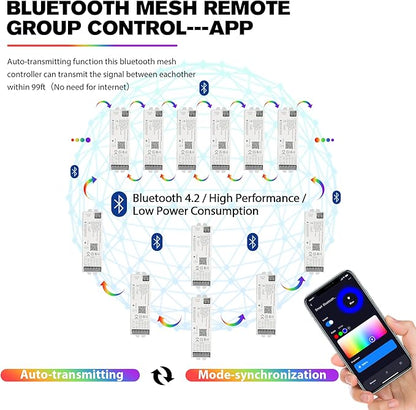 LM053 Bluetooth Mesh 4.2 LED Strip Controller RGB CCT RGBW 5in1 Dimmable Compatible with Smart Life APP/Alexa Echo/Google Assistant Home/Siri, DC12-24V Lights Controller