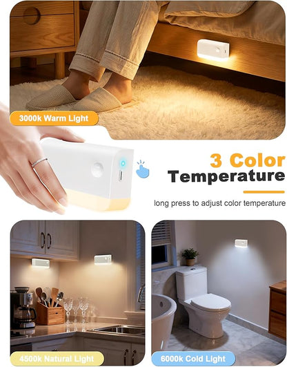 NIORSUN Motion Sensor Stair Lights Indoor, 8 Pack Rechargeable Wireless Step Lights with 3 Color Temperatures, 1200mAh Battery, Magnetic Base for Hallway, Closet, Bathroom, White