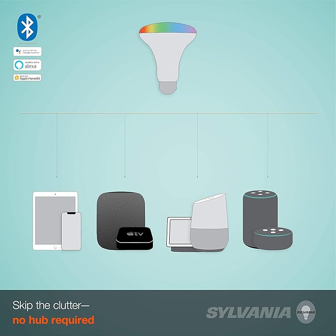 LEDVANCE Sylvania Smart+ Bluetooth Full Color and Tunable White BR30 LED Bulb, Fully Dimmable, Compatible with Alexa, Apple HomeKit and Google Assistant, 1 Pack
