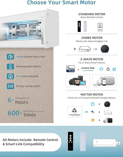SmartWings Motorized Smart Blinds with Remote, Custom Automatic 100% Blackout Roller Shade Compatible with Alexa/Homekit/Google, Electric Smart Blinds for Indoor Windows, Bouvardia Light Brown
